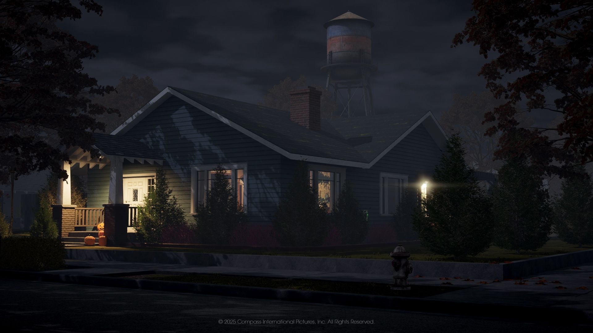 Official Halloween: The Game screenshot — Haddonfield streets at night