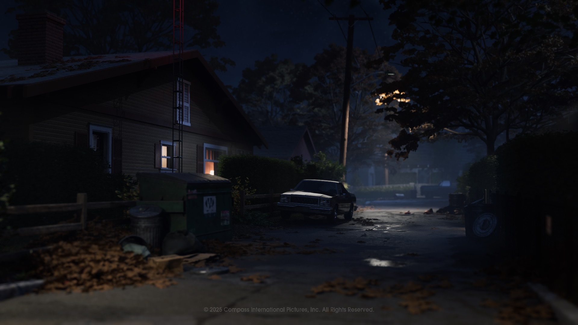 Official Halloween: The Game screenshot — a Haddonfield Heights home at night