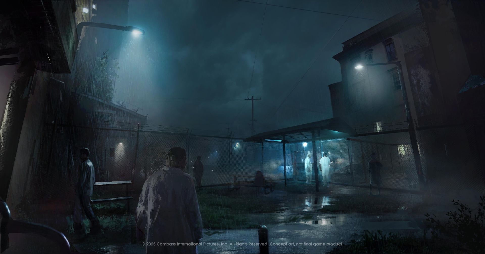 Official Halloween: The Game screenshot — a moonlit Haddonfield backyard in the singleplayer campaign